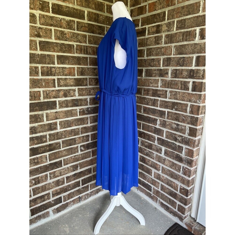 Catherine’s Woman Cobalt Blue Elastic Waist Tie Front Pleated Casual Dress 2X - Picture 7 of 16